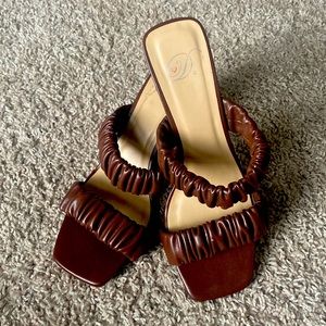 Brown Pleather Squared Heels